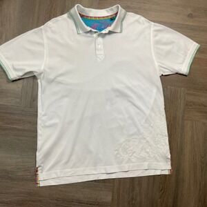 Robert Graham Embroidered Polo Shirt Mens Large White PaisleyTrim